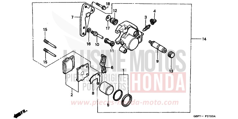 VORDERRAD-BREMSSATTEL von CR80R "große Räder" EXPLOSION RED (R254) von 2001